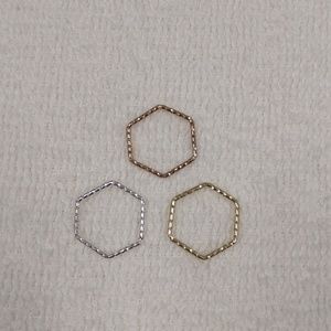 Hexagon Midi Rings Set of 3 Gold Rose Gold Silver